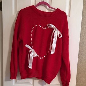 Altar'd State Red Sweater with Heart and Ribbon Details
